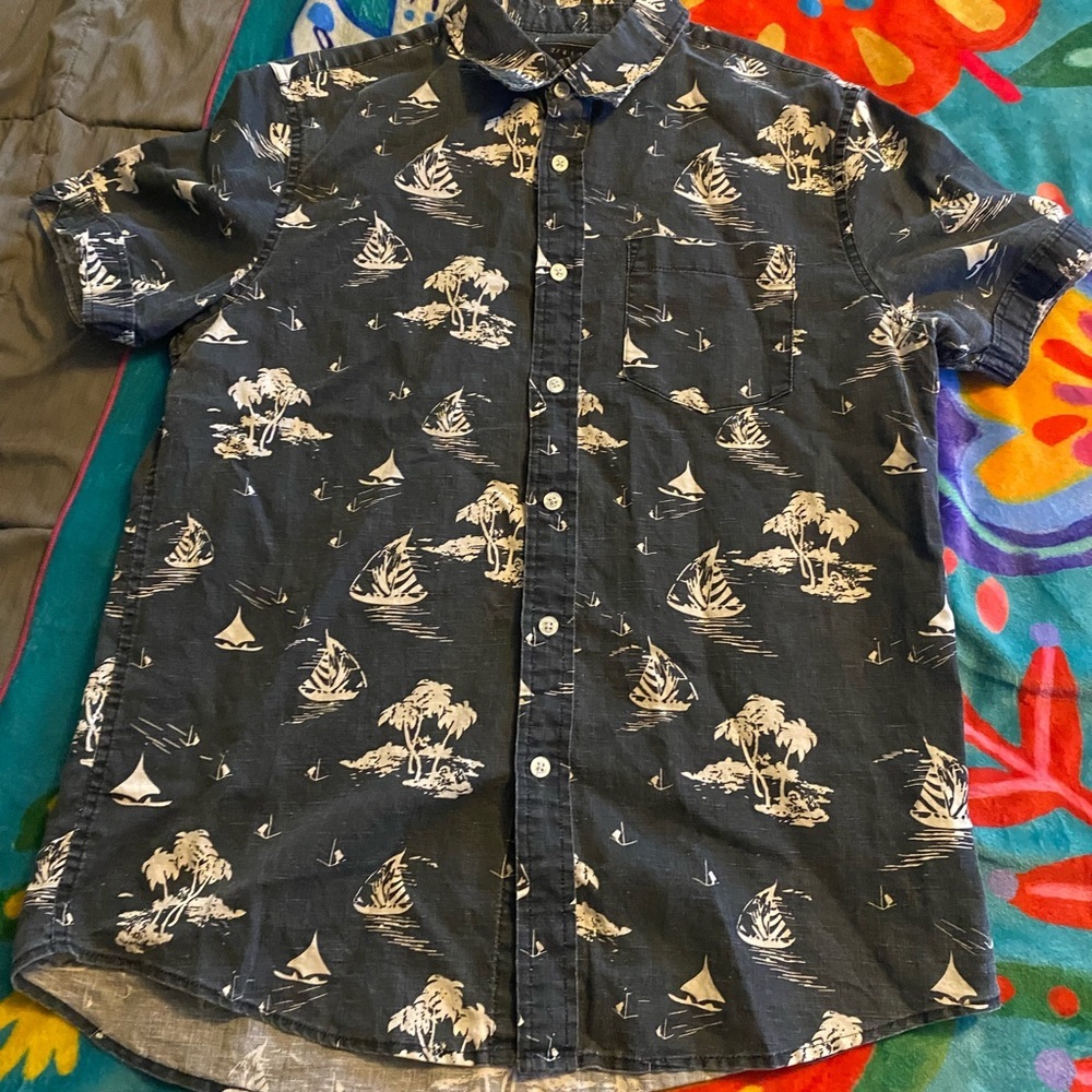 21men Casual Black and Cream Button Down Shirt